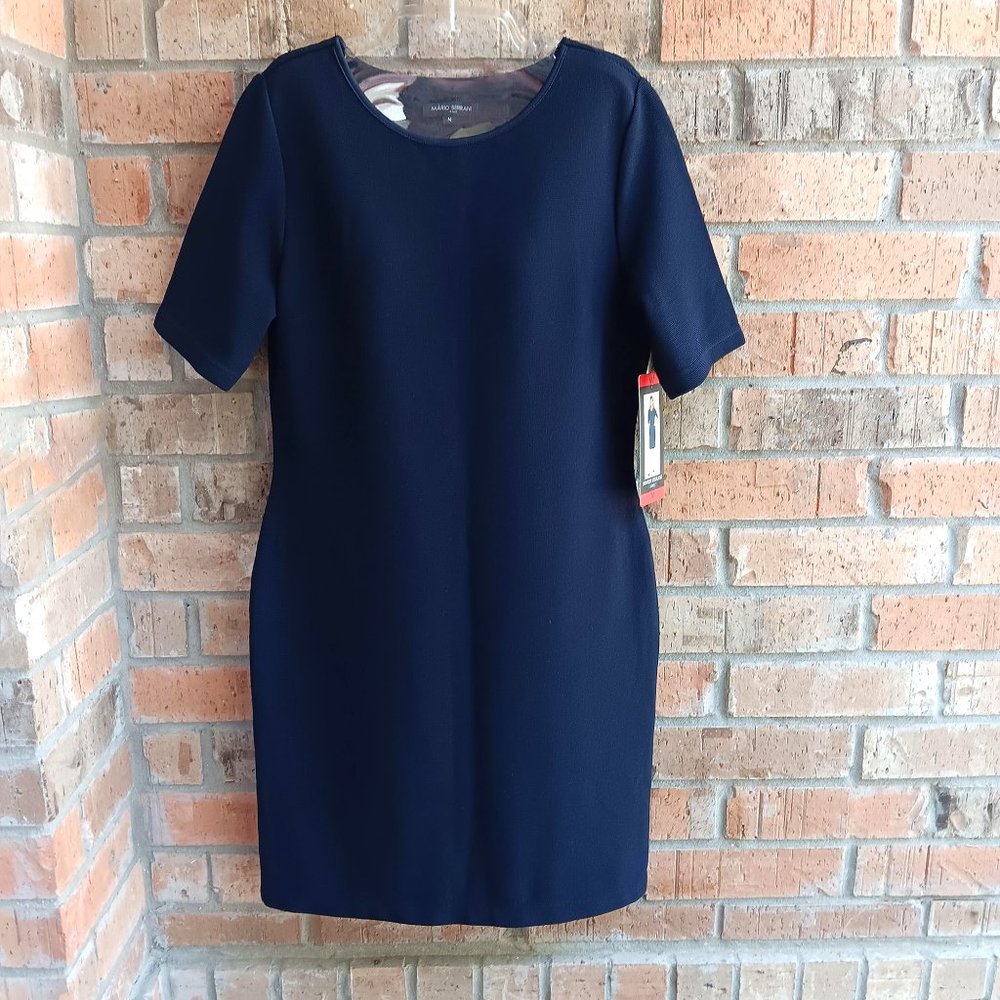 Mario Serrani Italy Women’s Textured Knit Stretch Shift Dress Navy Size M